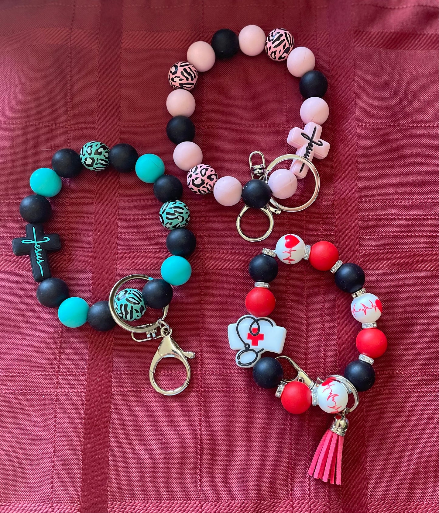 Beaded wrist keychains