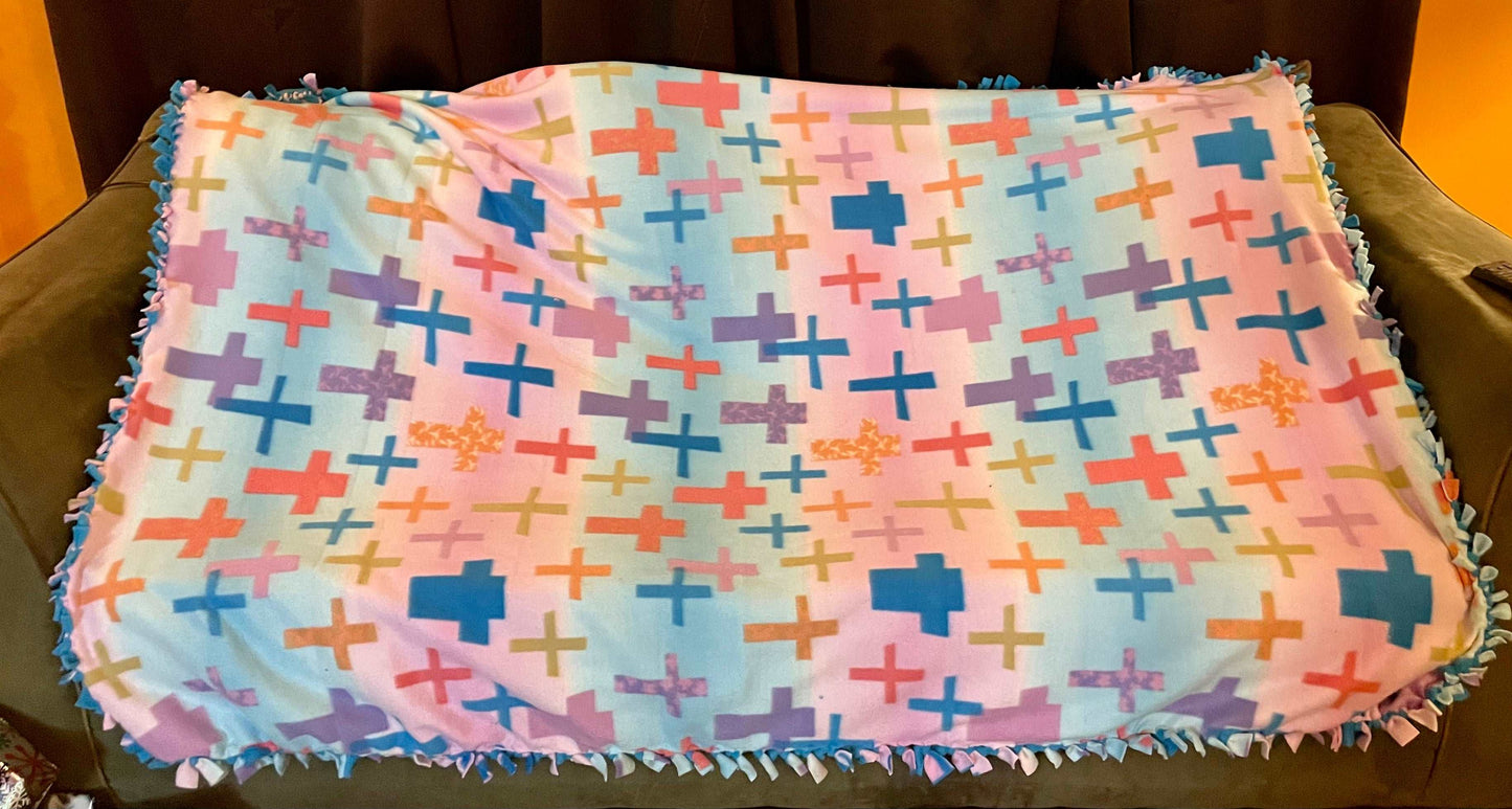 Cuddle up and stay warm with one of my medium size fleece tie knot blankets