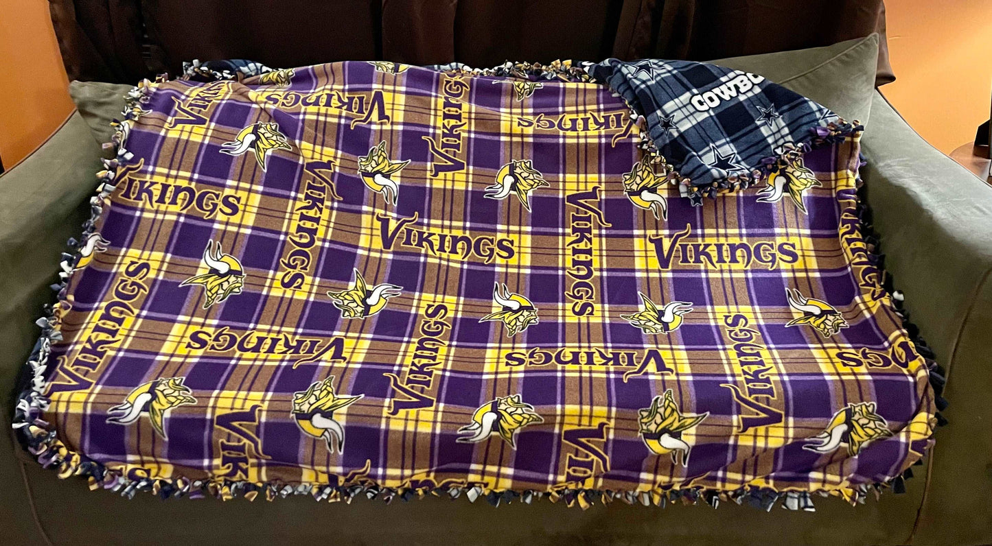 Cuddle up and stay warm with one of my medium size fleece tie knot blankets