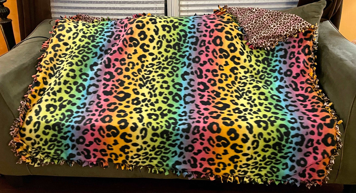 Cuddle up and stay warm with one of my medium size fleece tie knot blankets