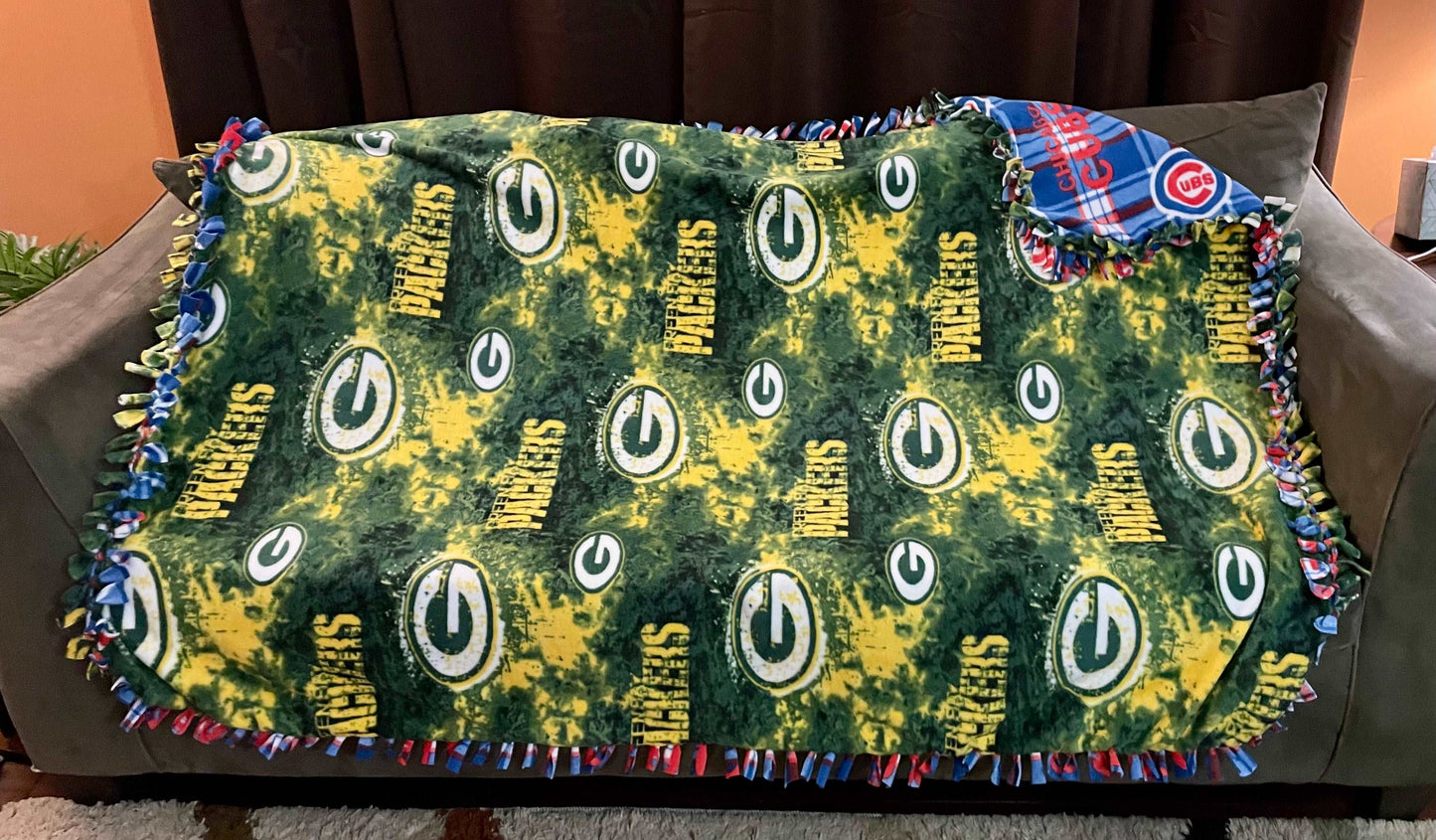 Cuddle up and stay warm with one of my medium size fleece tie knot blankets
