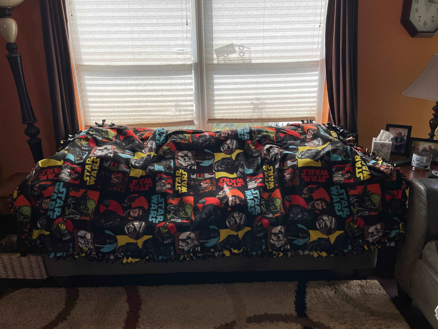 Cuddle up and stay warm with one of my medium size fleece tie knot blankets
