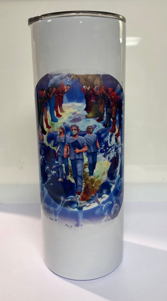 For all the front line workers. Enjoy a beverage in this 20oz skinny Tumbler.