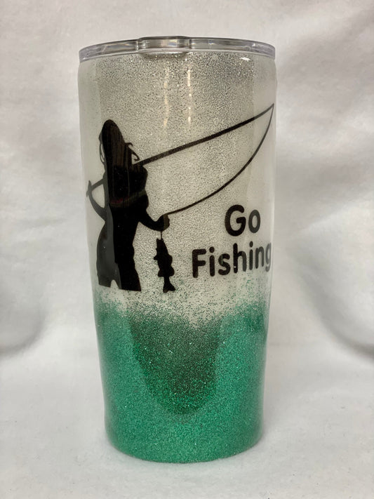 Love Girls Go Fishing? Enjoy a beverage in this 20oz Tumbler.