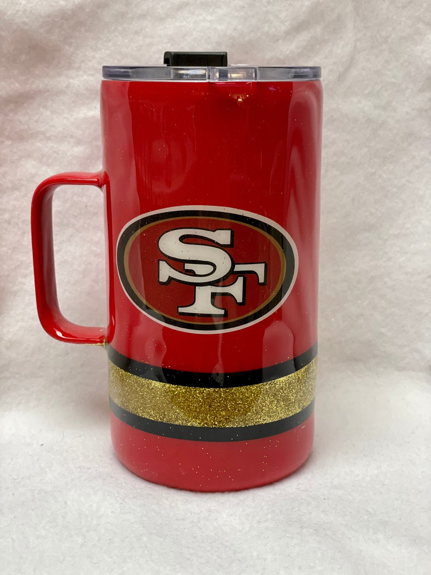 Love the San Francisco 49’ers? Enjoy a drink in this 24 oz Stainless Steel Coffee mug or Beer Mug