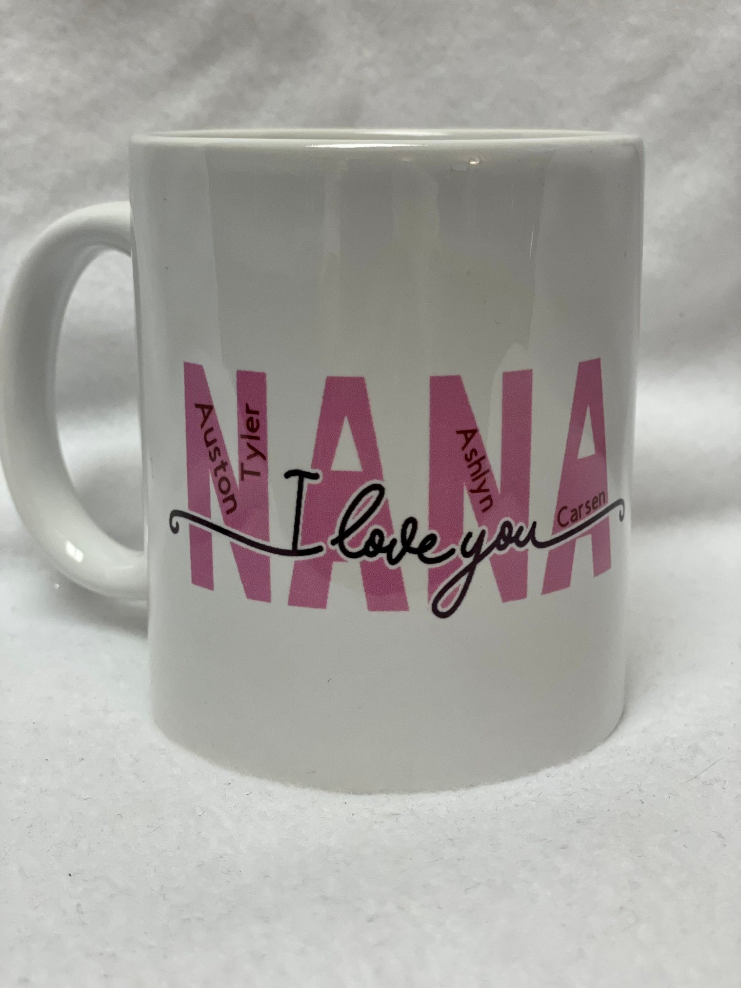NANA personalized coffee cups! Enjoy your coffee in this 14 ounce ceramic coffee cup!