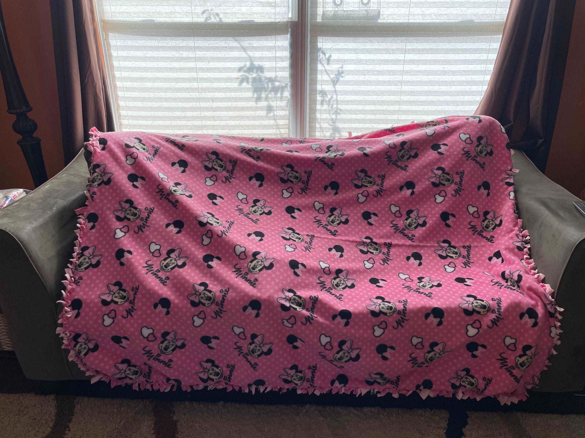 Cuddle up and stay warm with one of my medium size fleece tie knot blankets
