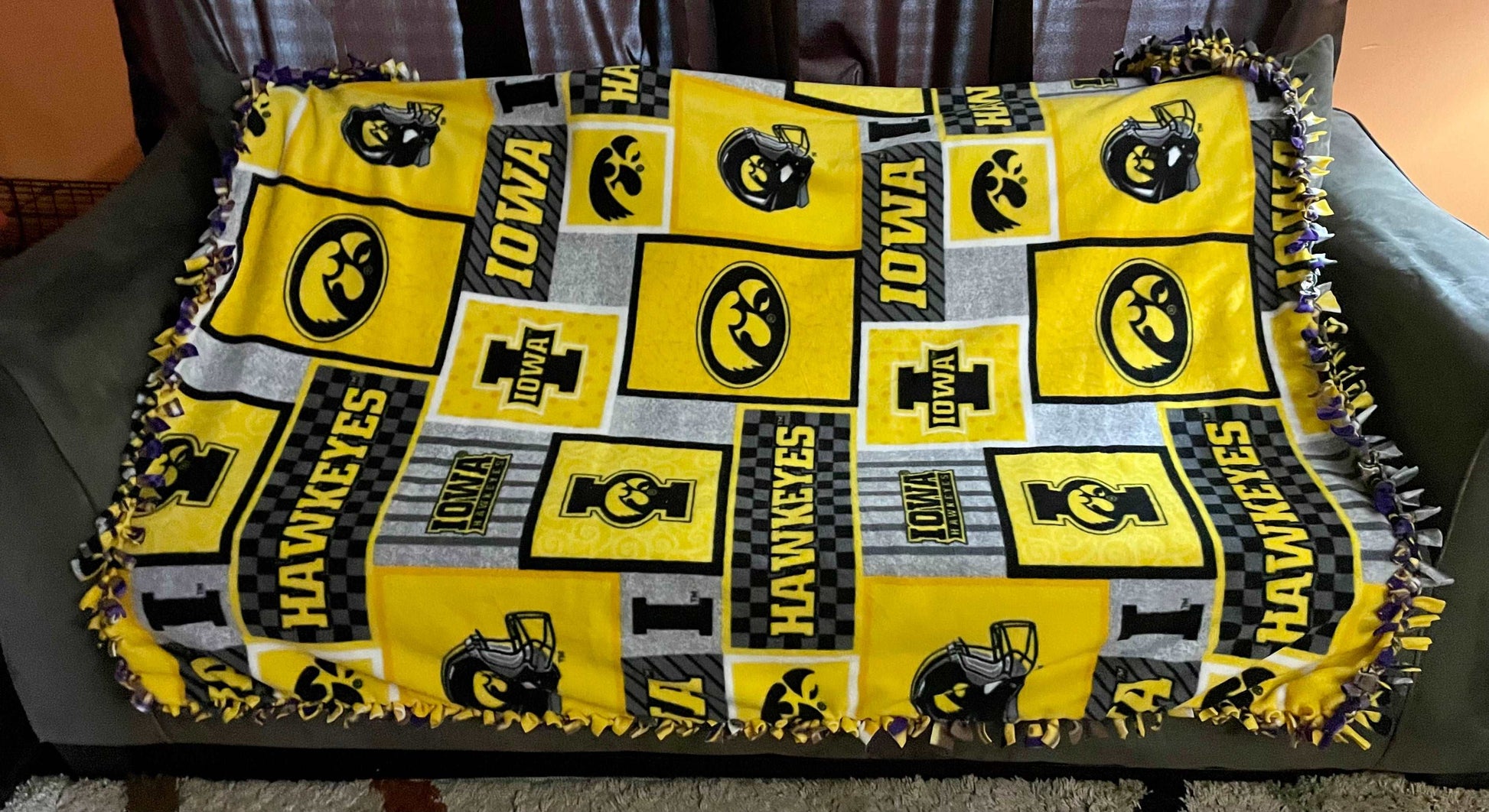 Cuddle up and stay warm with one of my medium size fleece tie knot blankets