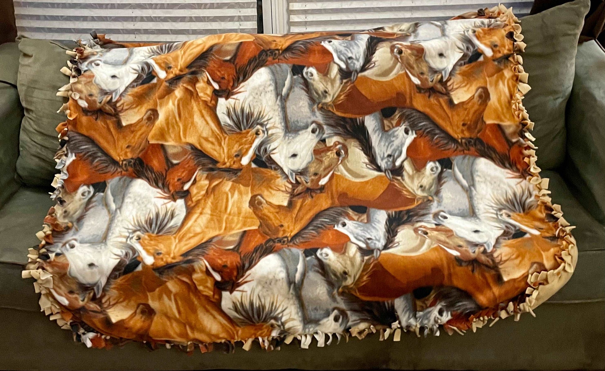 Cuddle up and stay warm with one of my medium size fleece tie knot blankets