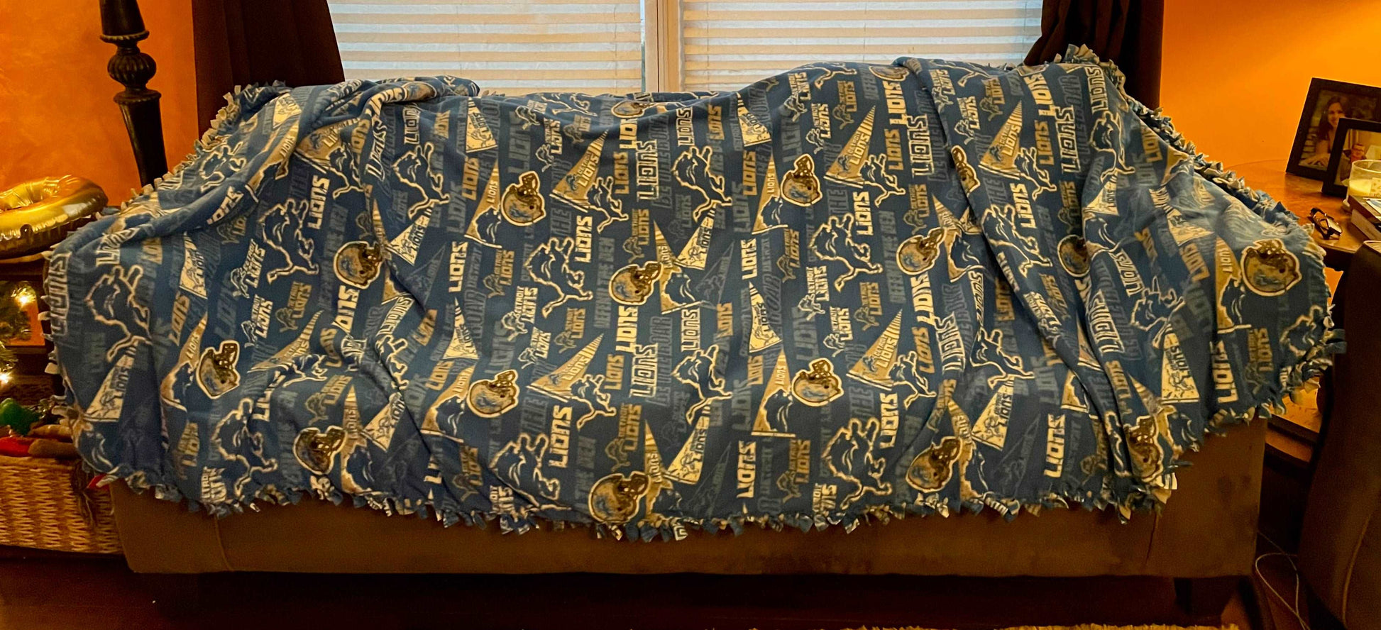 Cuddle up and stay warm with one of my medium size fleece tie knot blankets