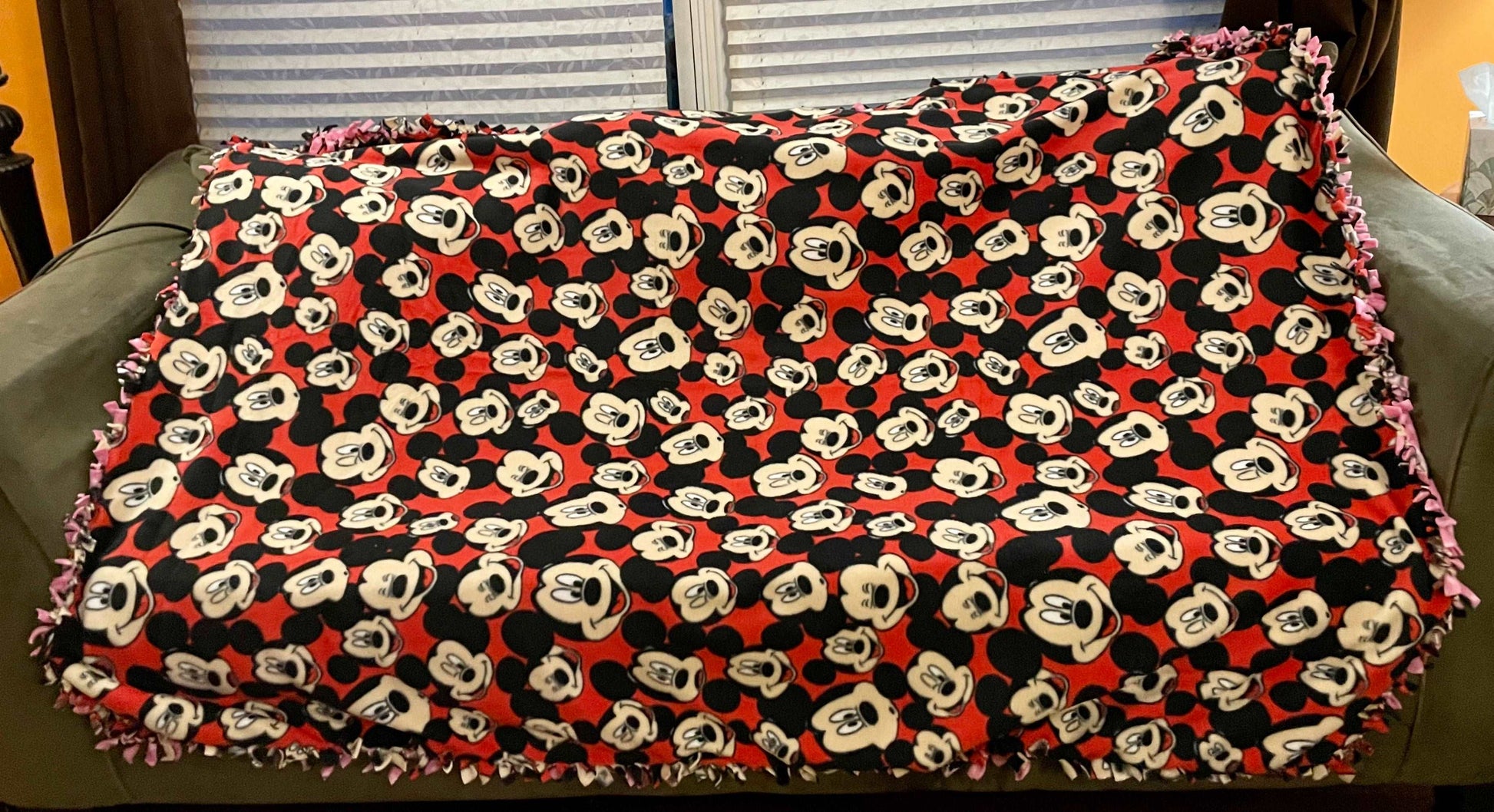 Cuddle up and stay warm with one of my medium size fleece tie knot blankets