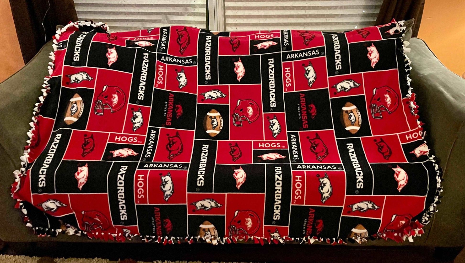 Cuddle up and stay warm with one of my medium size fleece tie knot blankets