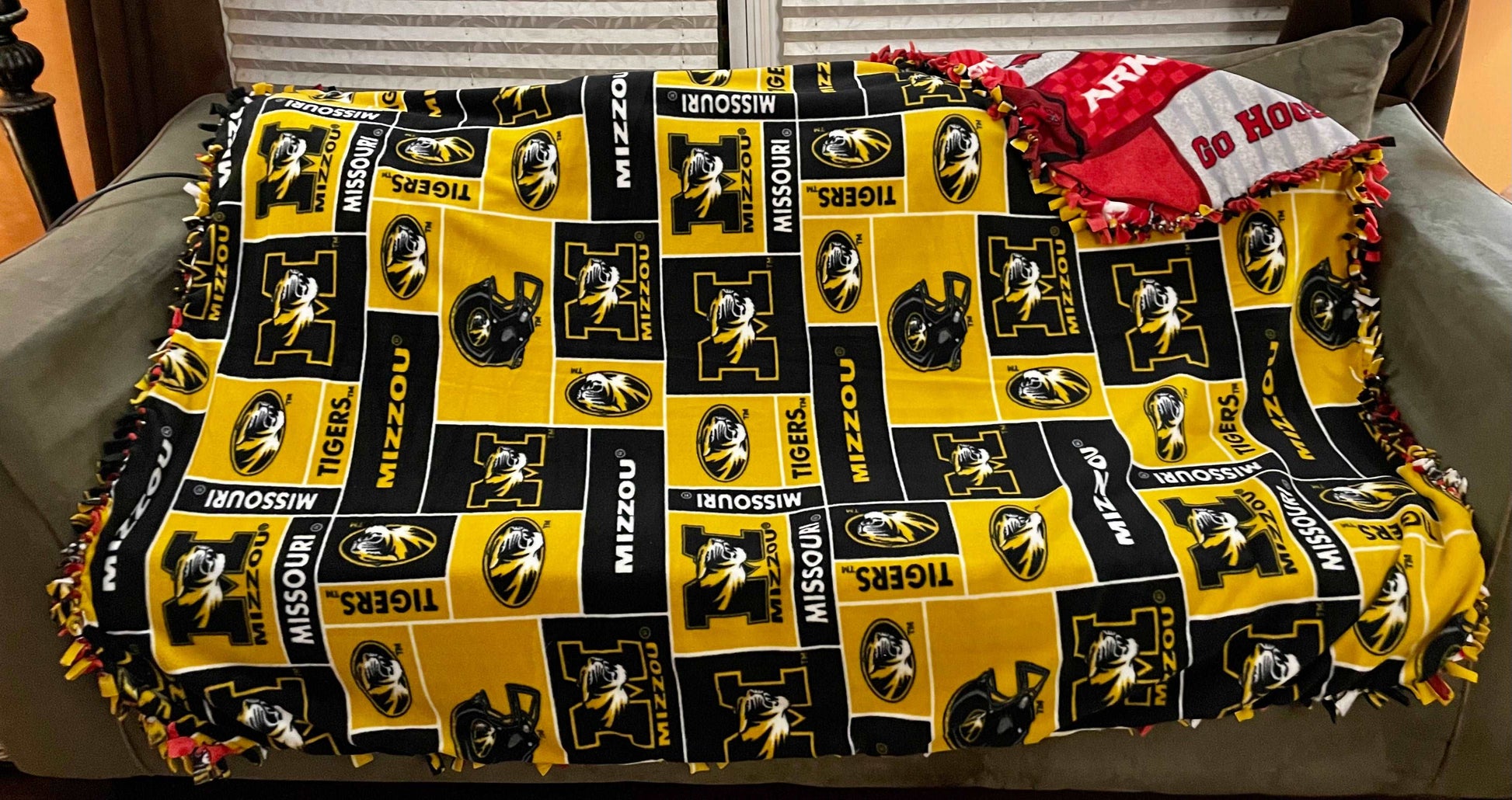 Cuddle up and stay warm with one of my medium size fleece tie knot blankets