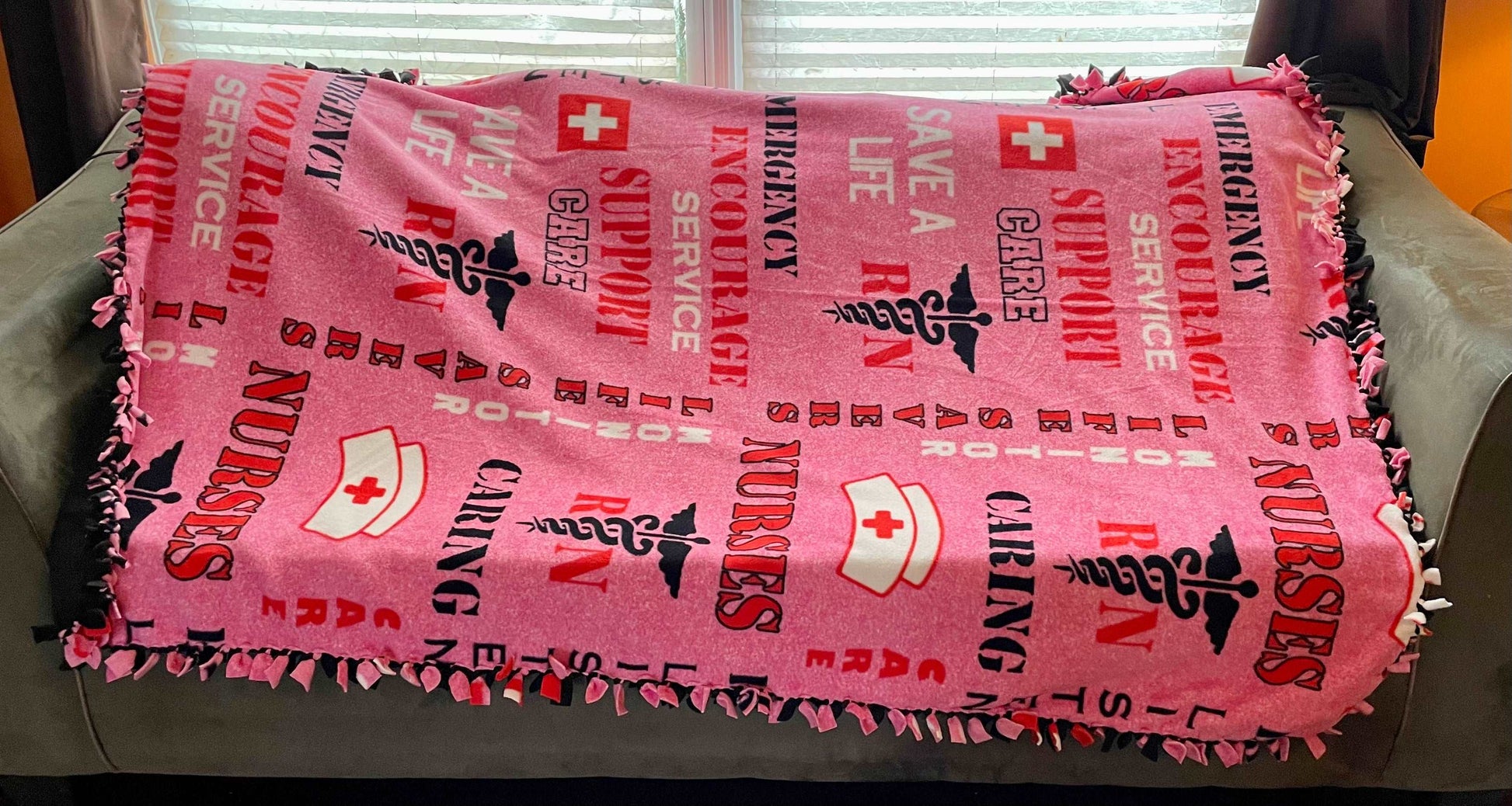 Cuddle up and stay warm with one of my medium size fleece tie knot blankets