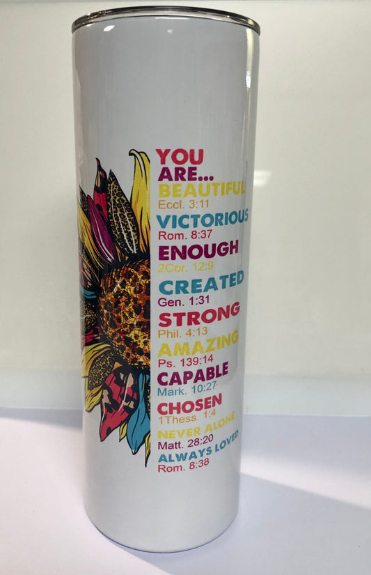 You are......Enjoy a beverage in this 20oz  skinny Tumbler.