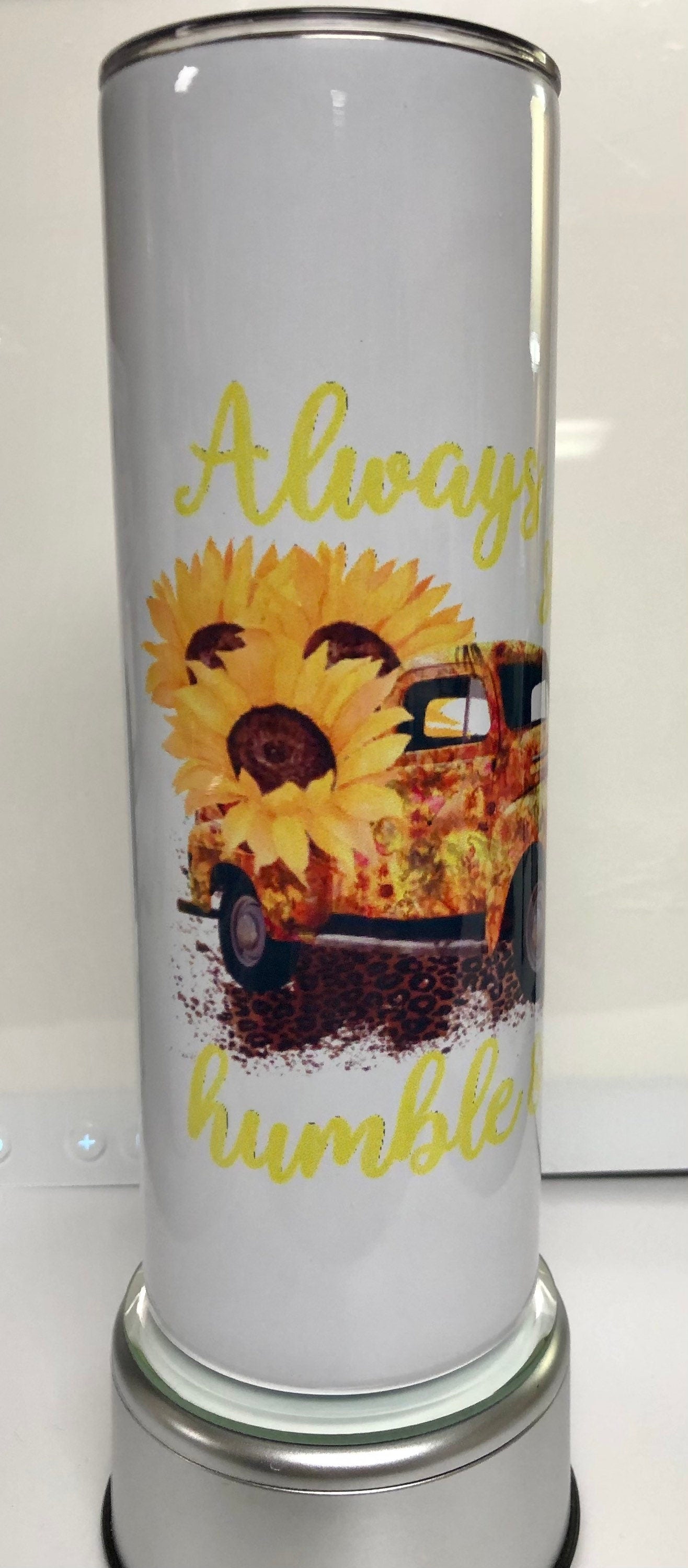 Enjoy a beverage in this 20oz  skinny Tumbler.