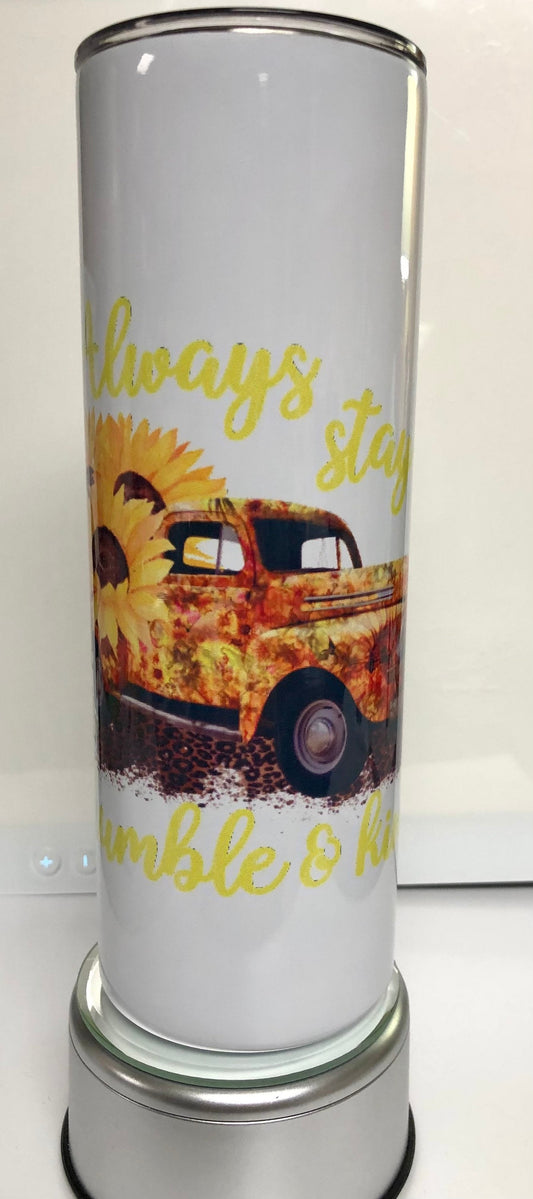 Enjoy a beverage in this 20oz  skinny Tumbler.