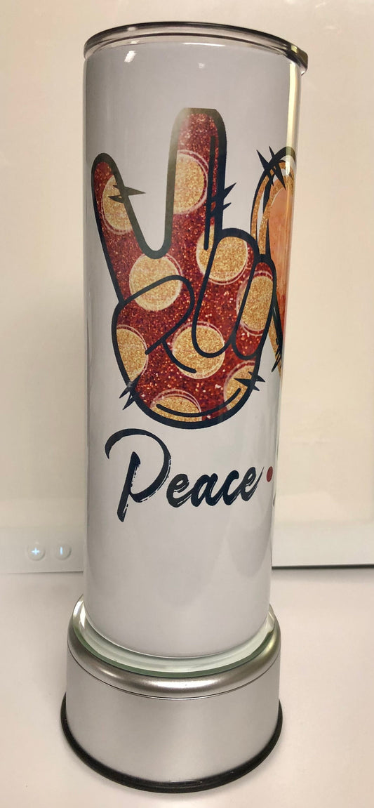 Enjoy a beverage in this 20oz  skinny Tumbler.