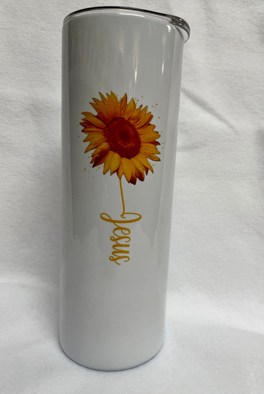 Jesus.....Enjoy a beverage in this 20oz  skinny Tumbler.