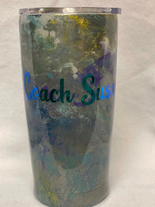 Do you want to personalize your tumbler? Enjoy a beverage in this 20oz Hydro- dipped Tumbler.