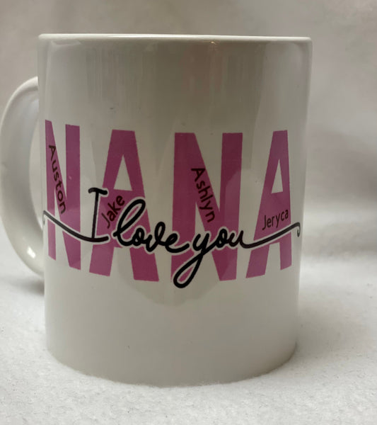 NANA personalized coffee cups! Enjoy your coffee in this 14 ounce ceramic coffee cup!